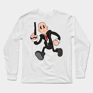 Secret agent bald assassin rubber hose vintage cartoon Long Sleeve T-Shirt